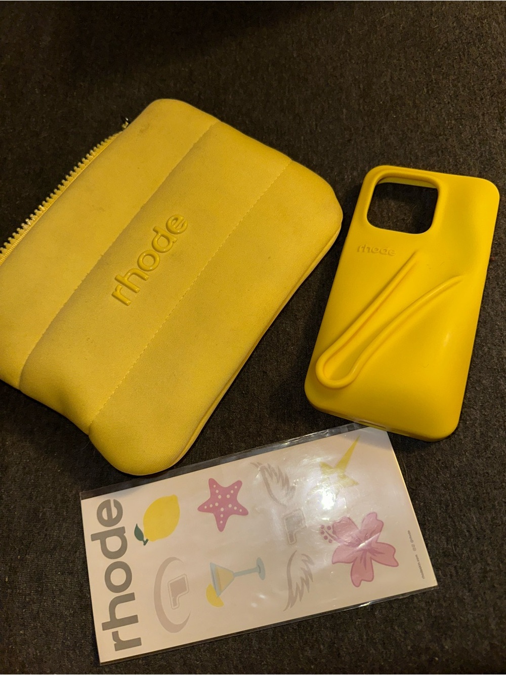RHODE Yellow Silicone Phone Case 14pro with Matching Zip Pouch